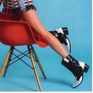 Maje Cowboy Western Boots Pull On Leather Black White Flames Women's Size 40 10